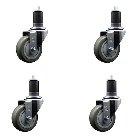 Service Caster 3.5'' Gray Poly Wheel Swivel 1-5/8'' Expanding Stem Caster Set, 4PK SCC-EX20S3514-PPUB-158-4